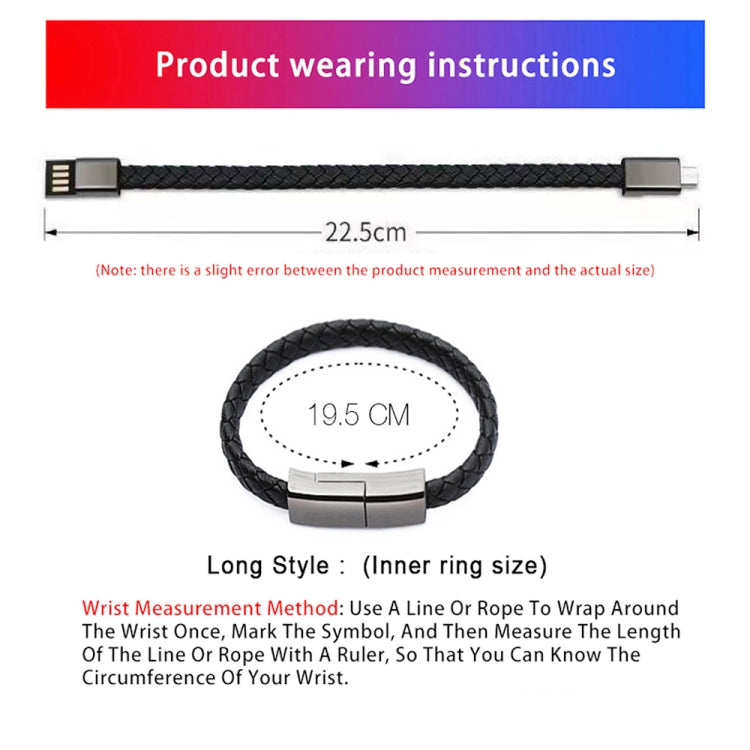 XJ-27 3A USB to USB-C / Type-C Creative Bracelet Data Cable, Cable Length: 22.5cm(Black)