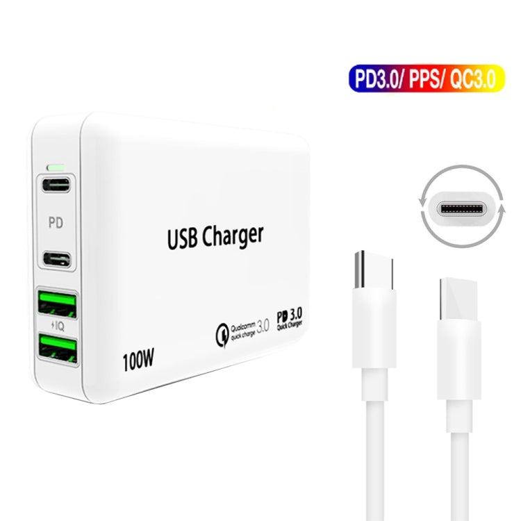 PD65W-A9 PD 65W Dual Dort USB-C / Type-C + Dual USB Charger with 5A USB-C / Type-C to USB-C / Type-C Fast Charging Cable for Apple MacBook Series EU Plug