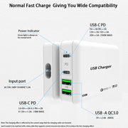 PD65W-A9 PD 65W Dual Dort USB-C / Type-C + Dual USB Charger with 5A USB-C / Type-C to USB-C / Type-C Fast Charging Cable for Apple MacBook Series EU Plug