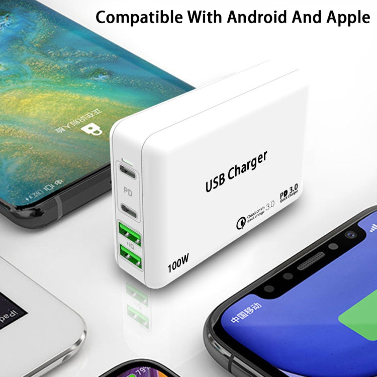 PD65W-A9 PD 65W Dual Dort USB-C / Type-C + Dual USB Charger with 5A USB-C / Type-C to USB-C / Type-C Fast Charging Cable for Apple MacBook Series EU Plug