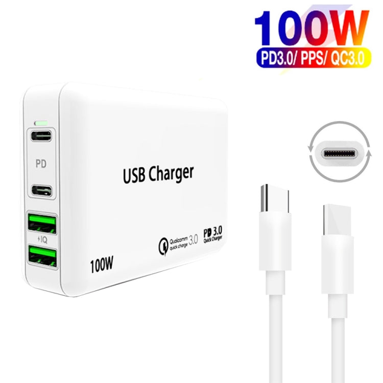 PD65W-A9 PD 65W Dual Dort USB-C / Type-C + Dual USB Charger with 5A USB-C / Type-C to USB-C / Type-C Fast Charging Cable for Apple MacBook Series UK Plug