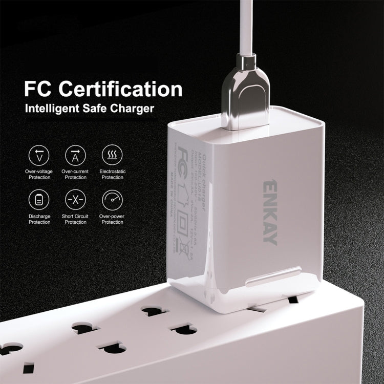 ENKAY Hat-Prince U036 18W USB QC3.0 Fast Charging Travel Charger Power Adapter, US Plug