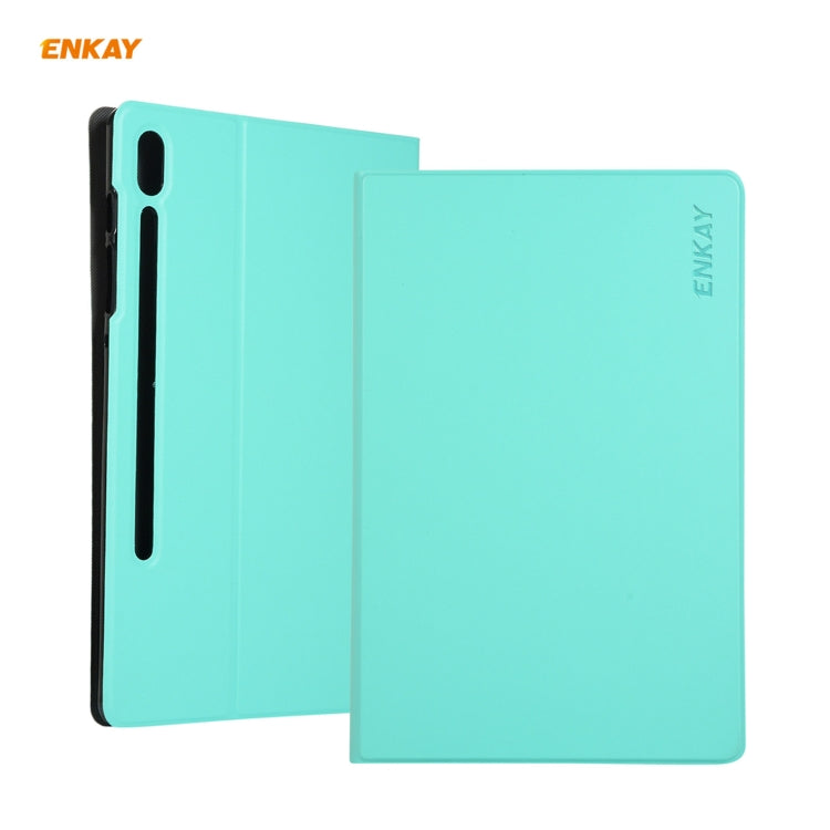 For Samsung Galaxy Tab S8 / Galaxy Tab S7 11.0 T870 / T875 ENKAY Horizontal Flip PU Leather + TPU Smart Case with Holder & Sleep / Wake-up Function(Cyan) - free shipping - PMc TechLife - Order now!