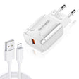 LZ-023 18W QC 3.0 USB Portable Travel Charger + 3A USB to 8 Pin Data Cable, EU Plug(White) - free shipping - PMC Jewellery - Order now!