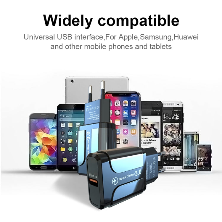 LZ-023 18W QC 3.0 USB Portable Travel Charger + 3A USB to 8 Pin Data Cable, EU Plug(White) - free shipping - PMC Jewellery - Order now!