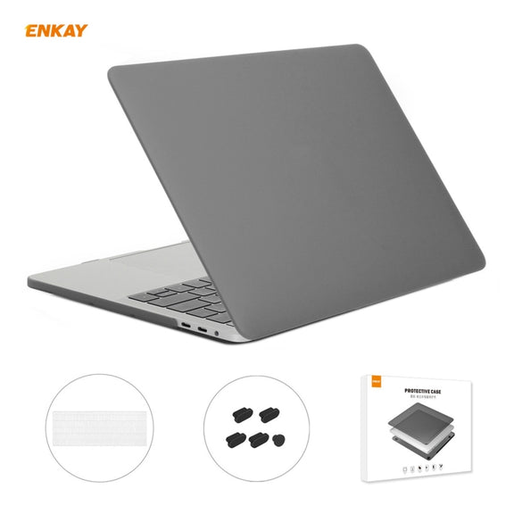 ENKAY 3 in 1 Matte Laptop Protective Case + US Version TPU Keyboard Film + Anti-dust Plugs Set for MacBook Pro 13.3 inch A1706 / A1989 / A2159 (with Touch Bar)(Grey)