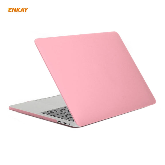 ENKAY 3 in 1 Matte Laptop Protective Case + EU Version TPU Keyboard Film + Anti-dust Plugs Set for MacBook Pro 13.3 inch A1708 (without Touch Bar)(Pink)