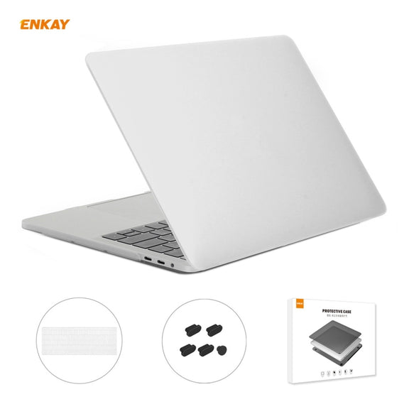 ENKAY 3 in 1 Matte Laptop Protective Case + US Version TPU Keyboard Film + Anti-dust Plugs Set for MacBook Pro 15.4 inch A1707 & A1990 (with Touch Bar)(White)