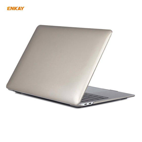 ENKAY 3 in 1 Crystal Laptop Protective Case + US Version TPU Keyboard Film + Anti-dust Plugs Set for MacBook Air 13.3 inch A1932 (2018)(Grey)