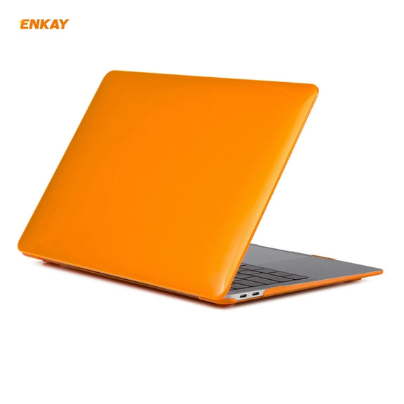 ENKAY 3 in 1 Crystal Laptop Protective Case + US Version TPU Keyboard Film + Anti-dust Plugs Set for MacBook Air 13.3 inch A1932 (2018)(Orange)