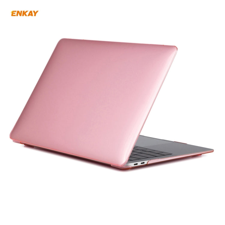 ENKAY 3 in 1 Crystal Laptop Protective Case + US Version TPU Keyboard Film + Anti-dust Plugs Set for MacBook Air 13.3 inch A1932 (2018)(Pink)