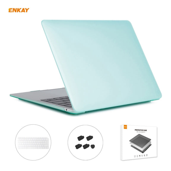 ENKAY 3 in 1 Matte Laptop Protective Case + EU Version TPU Keyboard Film + Anti-dust Plugs Set for MacBook Air 13.3 inch A1932 (2018)(Green)