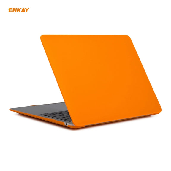 ENKAY 3 in 1 Matte Laptop Protective Case + EU Version TPU Keyboard Film + Anti-dust Plugs Set for MacBook Air 13.3 inch A1932 (2018)(Orange)