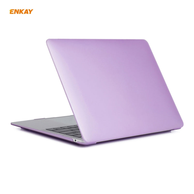 ENKAY 3 in 1 Matte Laptop Protective Case + EU Version TPU Keyboard Film + Anti-dust Plugs Set for MacBook Air 13.3 inch A1932 (2018)(Purple)
