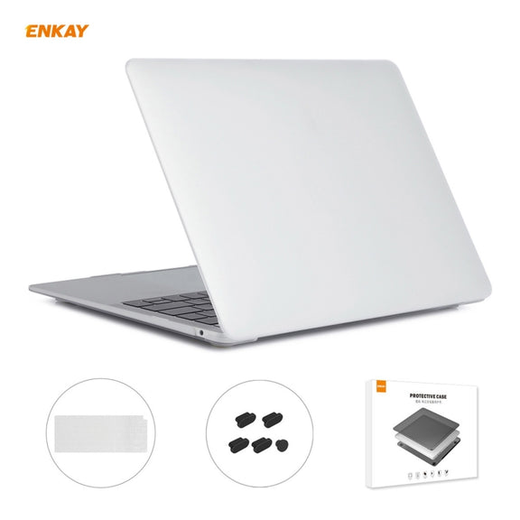 ENKAY 3 in 1 Matte Laptop Protective Case + EU Version TPU Keyboard Film + Anti-dust Plugs Set for MacBook Air 13.3 inch A2179 & A2337 (2020)(White)