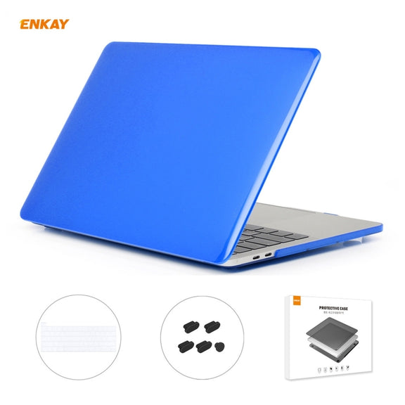 ENKAY 3 in 1 Crystal Laptop Protective Case + US Version TPU Keyboard Film + Anti-dust Plugs Set for MacBook Pro 13.3 inch A2251 & A2289 & A2338 (with Touch Bar)(Dark Blue)