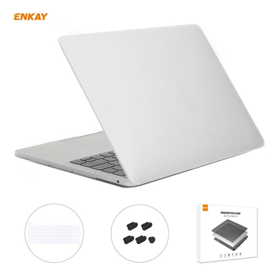 ENKAY 3 in 1 Matte Laptop Protective Case + US Version TPU Keyboard Film + Anti-dust Plugs Set for MacBook Pro 13.3 inch A2251 & A2289 & A2338 (with Touch Bar)(White)