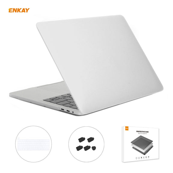 ENKAY 3 in 1 Matte Laptop Protective Case + US Version TPU Keyboard Film + Anti-dust Plugs Set for MacBook Pro 16 inch A2141 (with Touch Bar)(White)