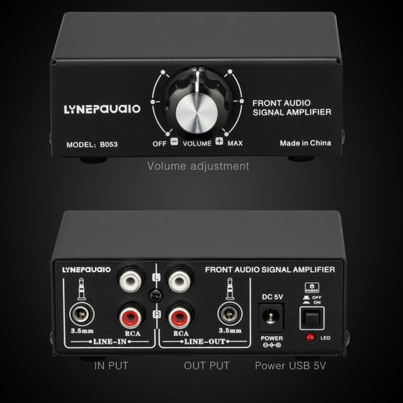 B053 Front Stereo Sound Amplifier Headphone Speaker Amplifier Booster with Volume Adjustment, 2-Way Mixer, USB 5V Power Supply, US Plug