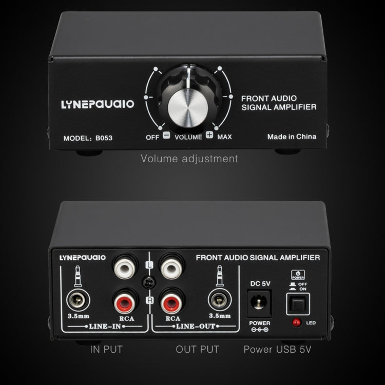 B053 Front Stereo Sound Amplifier Headphone Speaker Amplifier Booster with Volume Adjustment, 2-Way Mixer, USB 5V Power Supply, US Plug