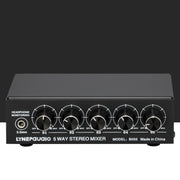 B055 5-Channel Active Stereo Mixer Multi-Channel Mixer with Independent Volume Adjustment  & USB 5V Power Output & Headphone Monitoring, US Plug
