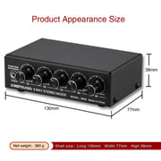 B055 5-Channel Active Stereo Mixer Multi-Channel Mixer with Independent Volume Adjustment  & USB 5V Power Output & Headphone Monitoring, US Plug