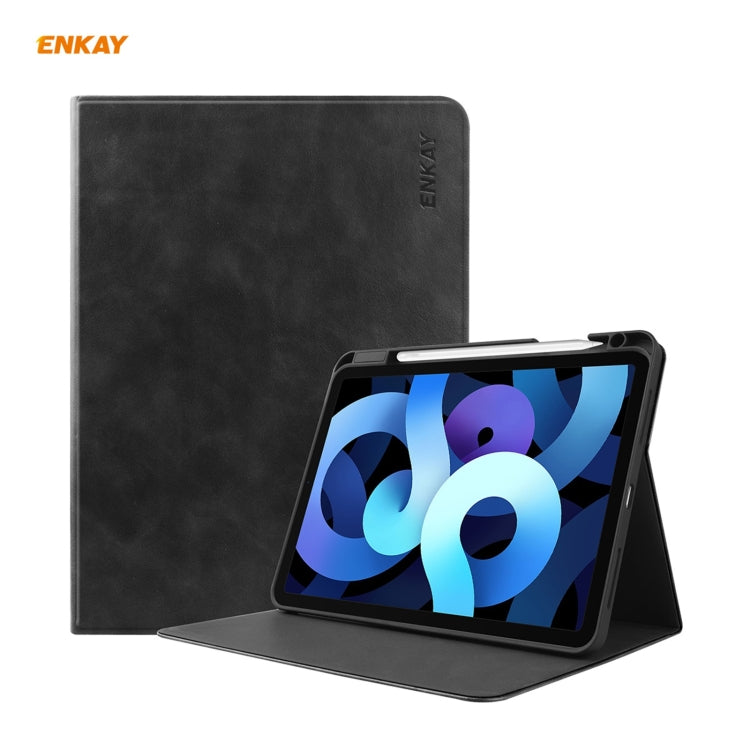 ENKAY ENK-8024 Cow Texture PU Leather + TPU Smart Case with Pen Slot foriPad Air 2022 / 2020 10.9 / iPad Pro 11 (2018)(Black) - free shipping - PMc TechLife - Order now!