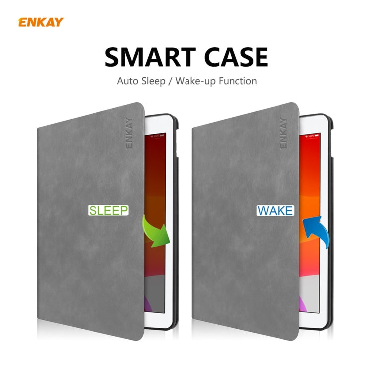 For iPad 10.2 2021 / 2020 / 2019 ENKAY ENK-8023 Cow Texture PU Leather + TPU Smart Case with Pen Slot(Grey) - free shipping - PMc TechLife - Order now!