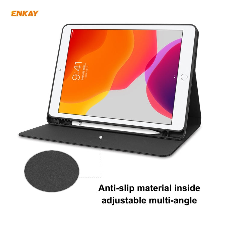 For iPad 10.2 2021 / 2020 / 2019 ENKAY ENK-8023 Cow Texture PU Leather + TPU Smart Case with Pen Slot(Grey) - free shipping - PMc TechLife - Order now!