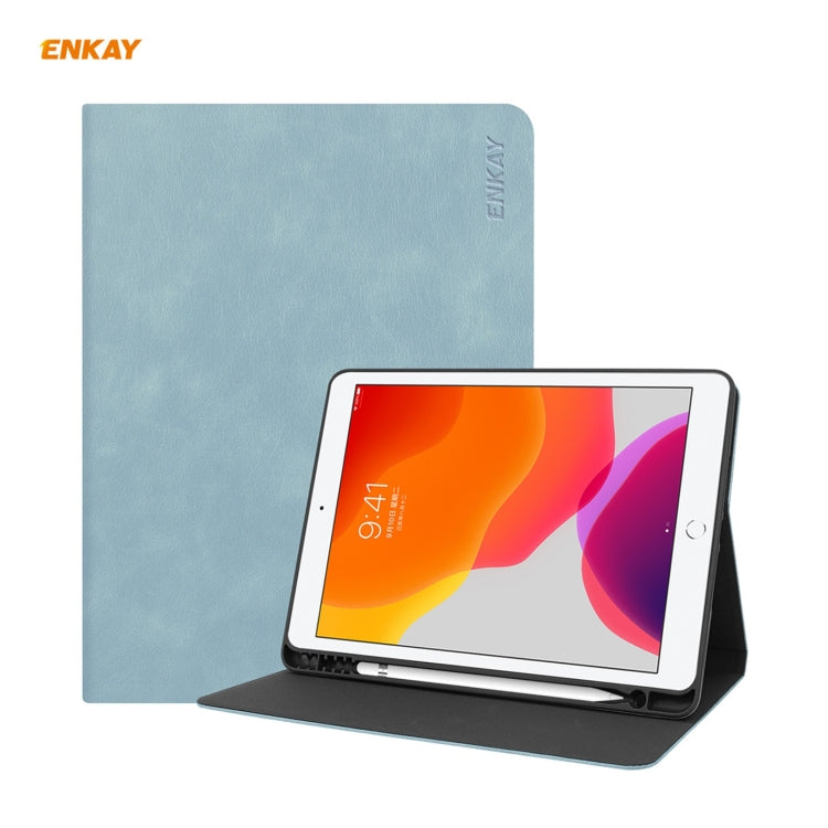 For iPad 10.2 2021 / 2020 / 2019 ENKAY ENK-8023 Cow Texture PU Leather + TPU Smart Case with Pen Slot(Sky Blue) - free shipping - PMc TechLife - Order now!