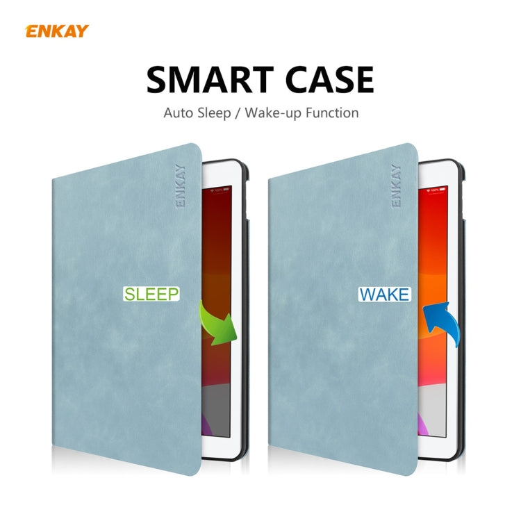 For iPad 10.2 2021 / 2020 / 2019 ENKAY ENK-8023 Cow Texture PU Leather + TPU Smart Case with Pen Slot(Sky Blue) - free shipping - PMc TechLife - Order now!