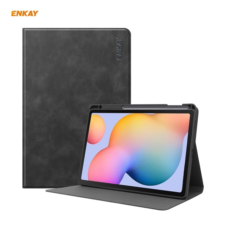 ENKAY ENK-8025 Cow Texture PU Leather + TPU Smart Case with Pen Slot for Samsung Galaxy Tab S6 Lite P610 / P615 / Tab S6 Lite 2022 / P613 / P619(Black) - free shipping - PMc TechLife - Order now!