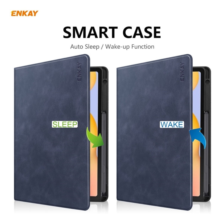 ENKAY ENK-8025 Cow Texture PU Leather + TPU Smart Case with Pen Slot for Samsung Galaxy Tab S6 Lite P610 / P615 / Tab S6 Lite 2022 / P613 / P619(Dark Blue) - free shipping - PMc TechLife - Order now!
