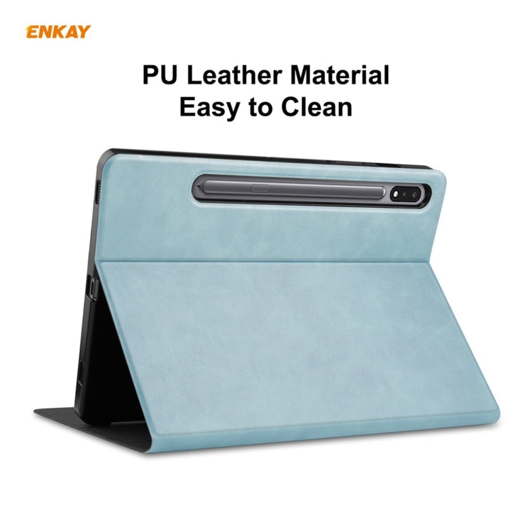 ENKAY ENK-8026 Cow Texture PU Leather + TPU Smart Case with Pen Slot for Samsung Galaxy Tab S8 / Galaxy Tab S7 11.0 T870 / T875(Sky Blue) - free shipping - PMc TechLife - Order now!