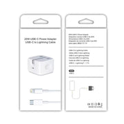 A2344 20W PD 3.0 Type-C / USB-C Folding Travel Charger + USB-C / Type-C to 8 Pin Fast Charging Data Cable Set, UK Plug, Length: 1m