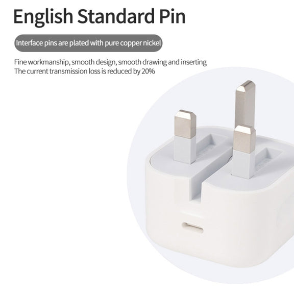 A2344 20W PD 3.0 Type-C / USB-C Folding Travel Charger + USB-C / Type-C to 8 Pin Fast Charging Data Cable Set, UK Plug, Length: 2m