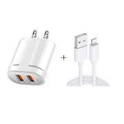 Dual USB Portable Travel Charger + 1 Meter USB to 8 Pin Data Cable, US Plug(White)