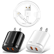 Dual USB Portable Travel Charger + 1 Meter USB to 8 Pin Data Cable, US Plug(Black)