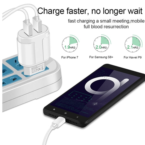 Dual USB Portable Travel Charger + 1 Meter USB to 8 Pin Data Cable, US Plug(Black)
