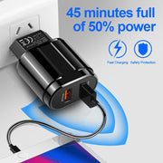 Dual USB Portable Travel Charger + 1 Meter USB to 8 Pin Data Cable, US Plug(Black)