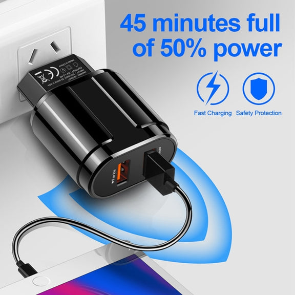 Dual USB Portable Travel Charger + 1 Meter USB to 8 Pin Data Cable, US Plug(Black)