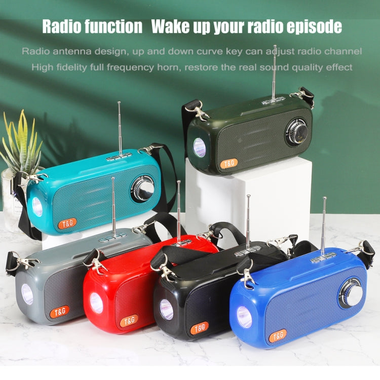 T&G TG613 TWS Solar Portable Bluetooth Speakers with LED Flashlight, Support TF Card / FM / AUX / U Disk(Dark Green)