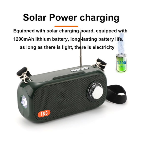 T&G TG613 TWS Solar Portable Bluetooth Speakers with LED Flashlight, Support TF Card / FM / AUX / U Disk(Dark Green)
