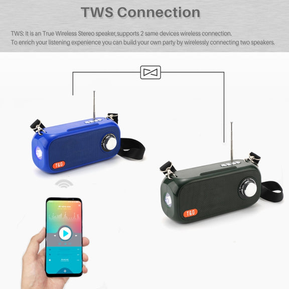 T&G TG613 TWS Solar Portable Bluetooth Speakers with LED Flashlight, Support TF Card / FM / AUX / U Disk(Dark Green)