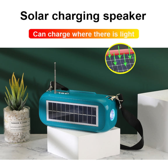 T&G TG613 TWS Solar Portable Bluetooth Speakers with LED Flashlight, Support TF Card / FM / AUX / U Disk(Green)