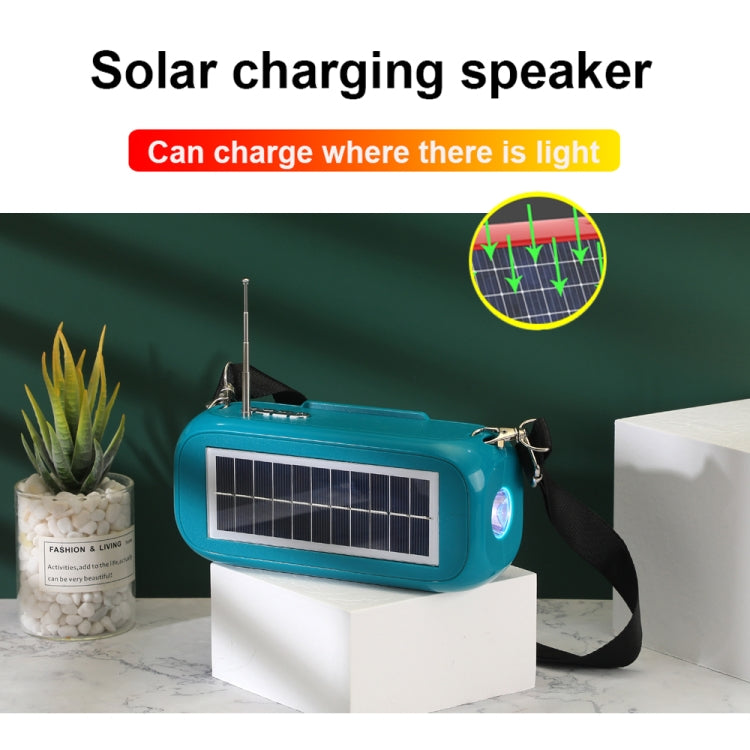 T&G TG613 TWS Solar Portable Bluetooth Speakers with LED Flashlight, Support TF Card / FM / AUX / U Disk(Dark Green)