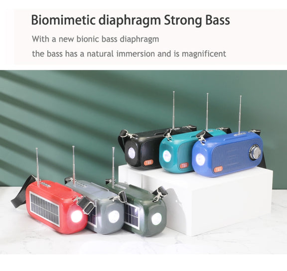 T&G TG613 TWS Solar Portable Bluetooth Speakers with LED Flashlight, Support TF Card / FM / AUX / U Disk(Green)