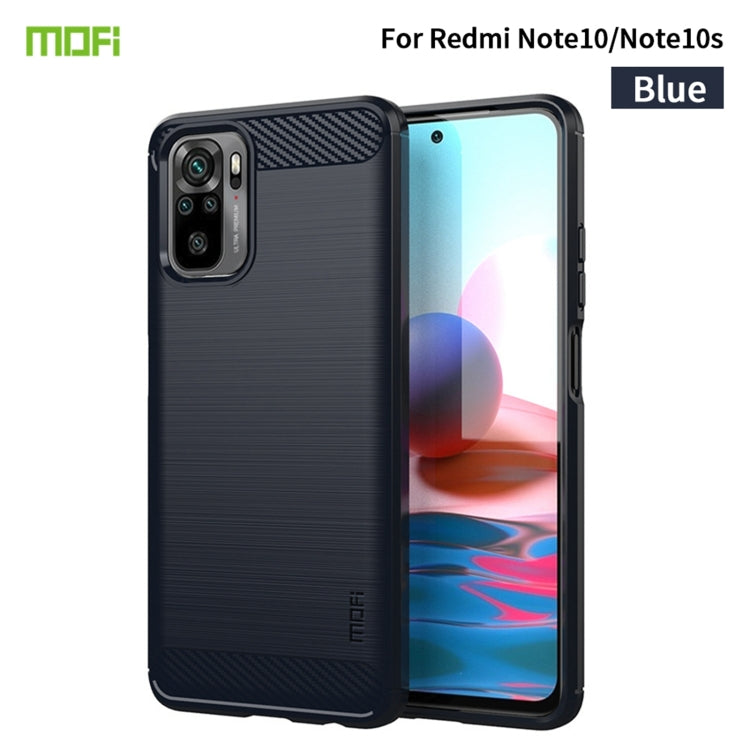 For Xiaomi Redmi Note 10 / Note 10S MOFI Gentleness Series Brushed Texture Carbon Fiber Soft TPU Case(Blue) - Xiaomi Cases by MOFI | Online Shopping South Africa | PMC TechLife | Buy Now Pay Later Mobicred