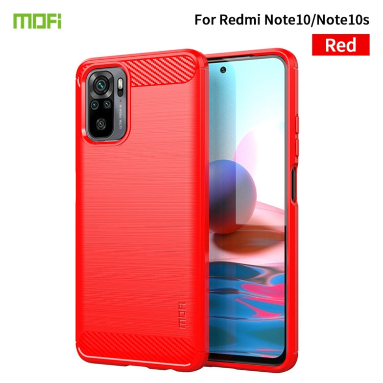 For Xiaomi Redmi Note 10 / Note 10S MOFI Gentleness Series Brushed Texture Carbon Fiber Soft TPU Case(Red) - Xiaomi Cases by MOFI | Online Shopping South Africa | PMC TechLife | Buy Now Pay Later Mobicred