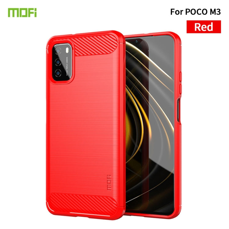 For Xiaomi Poco M3 / Redmi 9T MOFI Gentleness Series Brushed Texture Carbon Fiber Soft TPU Case(Red) - Xiaomi Cases by MOFI | Online Shopping South Africa | PMC TechLife | Buy Now Pay Later Mobicred
